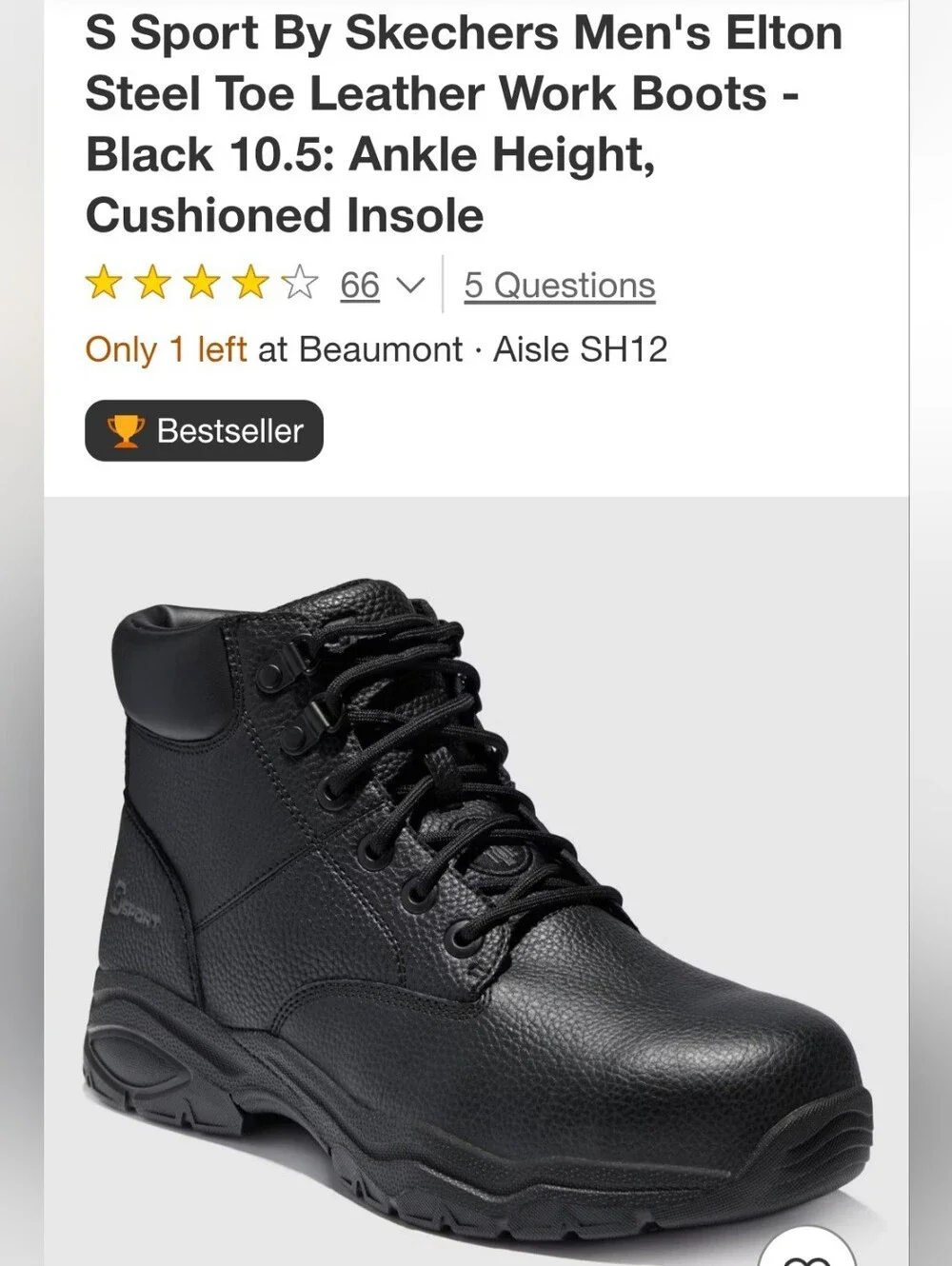 Skechers Men's Black Work Boot Ankle Safety Lace-Up